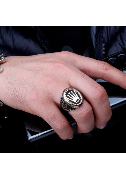 925 Ayar Gümüş Kral Tacı Motifli Mikro Taşlı Model Erkek Yüzük fırsatları