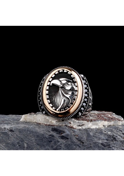 925 Ayar Gümüş Kartal Motifli Mikro Taşlı Model Erkek Yüzük modelleri