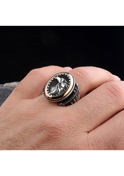925 Ayar Gümüş Kartal Motifli Mikro Taşlı Model Erkek Yüzük indirimleri