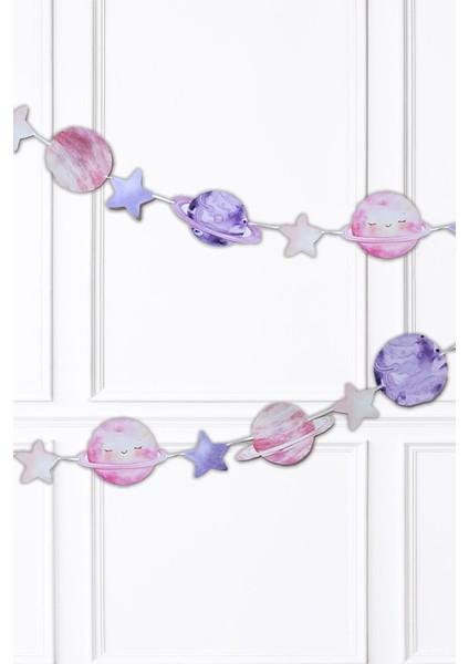 Pembe Uzay Gezegenler Banner Kız Uzay Tema Doğum Günü Süsleri Ipe Dizili Kartlar Duvar Süsü