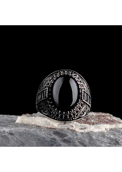 925 Ayar Gümüş Onix Taşlı Oval Model Erkek Yüzük modelleri