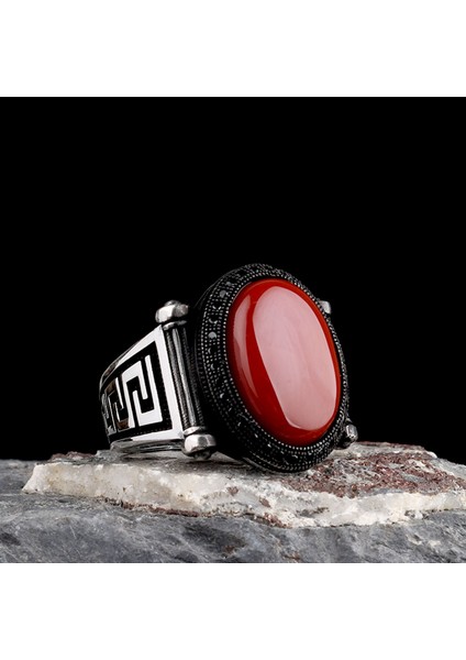 925 Ayar Gümüş Akik Taşlı Oval Model Erkek Yüzük