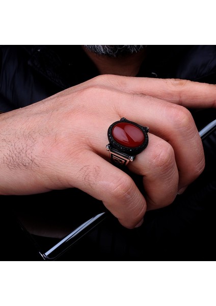 925 Ayar Gümüş Akik Taşlı Oval Model Erkek Yüzük fırsatları