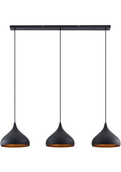 Retro Dekoratif Metal Masa Üstü 3 Lü Siyah Rustik Dekoratif Sarkıt Avize 100 cm