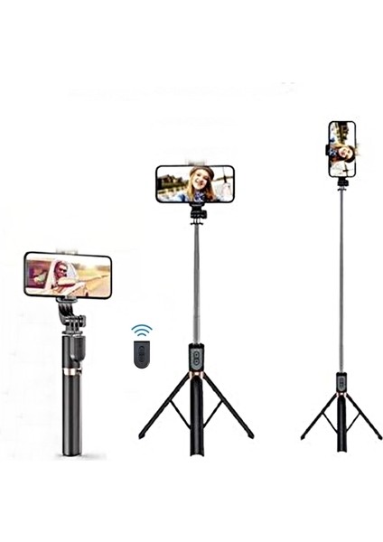 2in1 Bluetooth Kumandalı 170 cm Tripod Telefon Tutuculu Selfie Çubuğu Telefon Tripodu K9