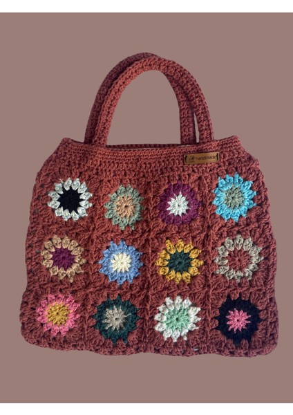 Bordo Motif Desenli El Çantası El Işi Örgü Çanta