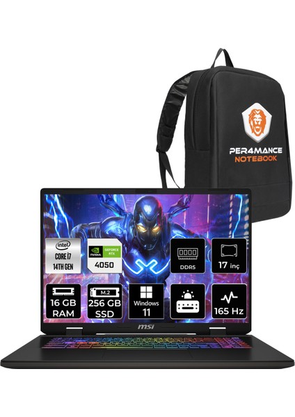Msı Sword 17 Hx Intel Core I7 14700HX 16GB 256GB SSD RTX4050/6GB 105W 17" Fhd+ 165Hz Windows 11 Home Taşınabilir Bilgisayar & Per4 Çanta B14VEKG053XTRP346 fiyatları