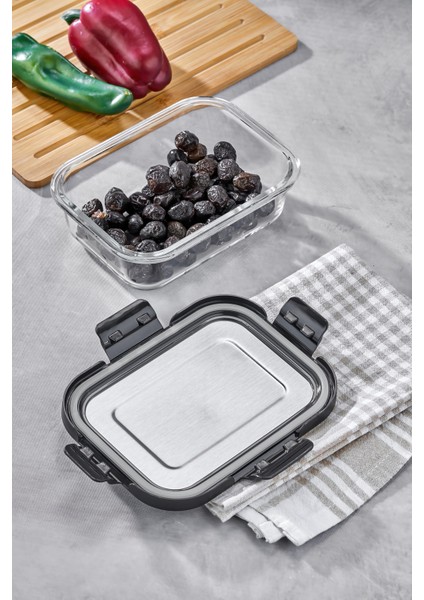 640 ml Cam Saklama Kabı – Paslanmaz Çelik Kapaklı, Sızdırmaz, Bulaşık Makinesine Uygun