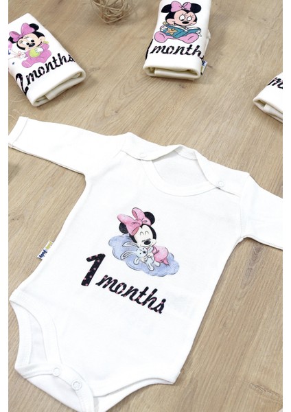 Aylık Badi Set 12 Ay Her Ay Özel Baskılı Uzun Kollu Çıtçıtlı Kız Miki Body STL6886