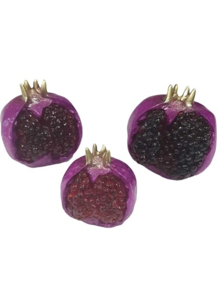 3'lü Mor Renk Polyester Nar Biblo Seti ( Büyük 10CM, Orta 8cm, Küçük 6cm) Meyve Gerçekçi Obje