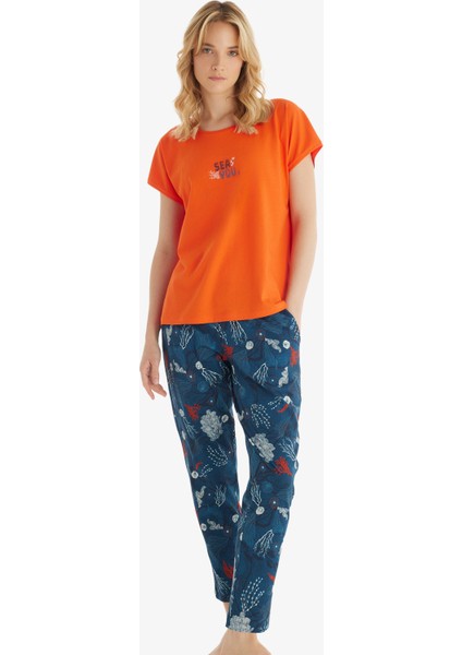 Kadın Pijama Takımı 51849 - Turuncu