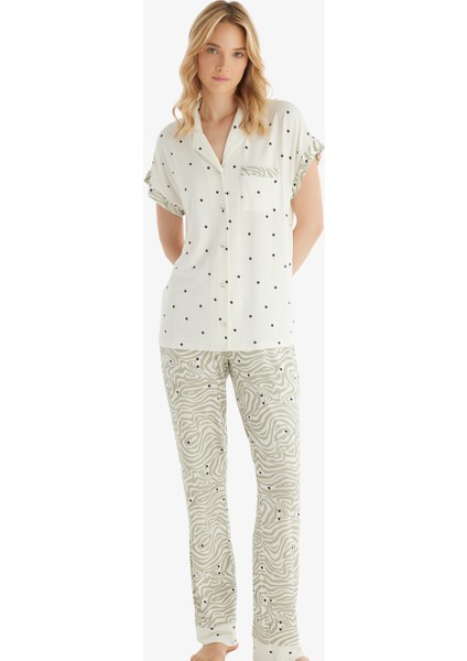 Kadın Pijama Takımı 51857 - Puantiye Baskılı