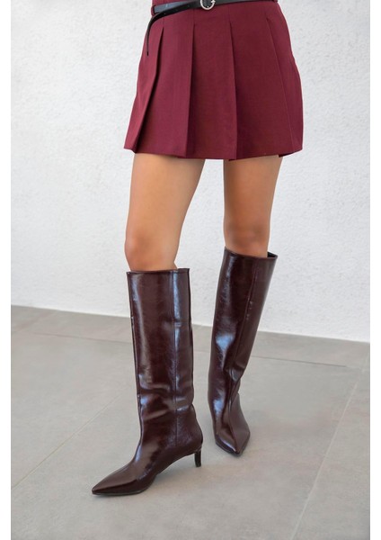 Jade Pino Ökçe Kroko Deri Rugan Kadın Çizme Bordo fırsatları