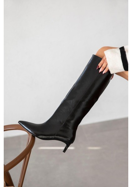 Jade Pino Ökçe Kroko Deri Rugan Kadın Çizme Siyah fiyatları