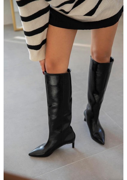 Jade Pino Ökçe Kroko Deri Rugan Kadın Çizme Siyah modelleri