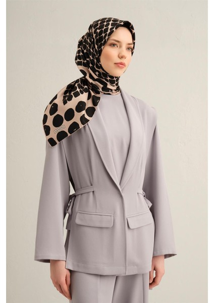 Geometrik Desenli Saf İpek Twill Eşarp 9354 86