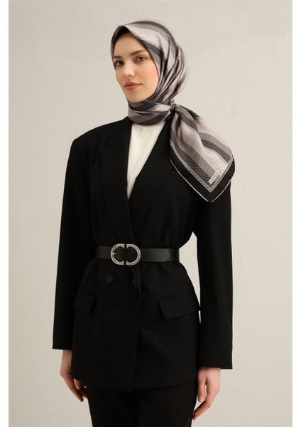 Klasik Desenli Saf İpek Twill Eşarp 9333 83