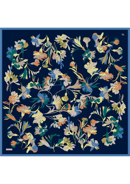 Çiçek Desenli Saf İpek Twill Eşarp 9347 51