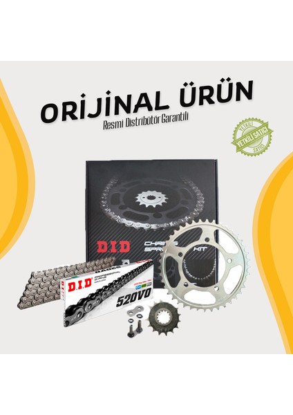 Dıd Bajaj Dominar 250 Zincir Dişli Seti (2020-2024) O-Ringli Zincir (Çelik Renk)