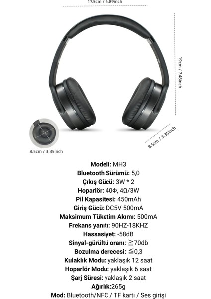 Mh3 Kablosuz Kulaklık Katlanabilir Bluetooth Uyumlu Sodo 5.0 Stereo Kulaklık Mikrofonlu