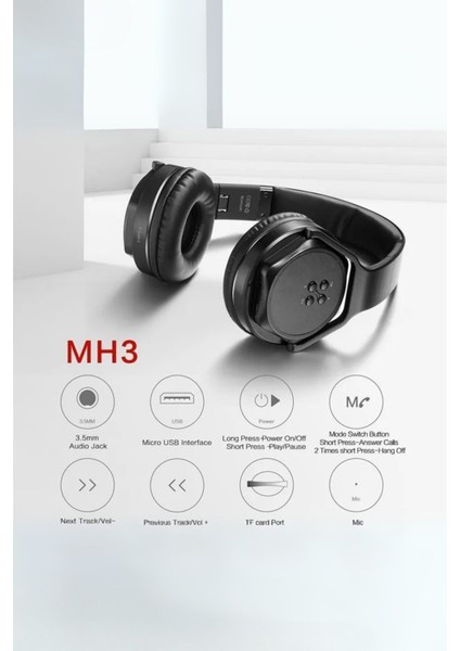 Mh3 Kablosuz Kulaklık Katlanabilir Bluetooth Uyumlu Sodo 5.0 Stereo Kulaklık Mikrofonlu