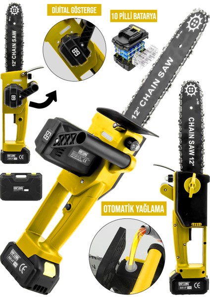 Yeni Nesil Kömürsüz 12 Inch Dijital Göstergeli Otomatik Yağlamalı Odun-Dal Budama Makinası-Y