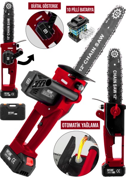 Yeni Nesil Kömürsüz 12 Inch Dijital Göstergeli Otomatik Yağlamalı Odun-Dal Budama Makinası-R