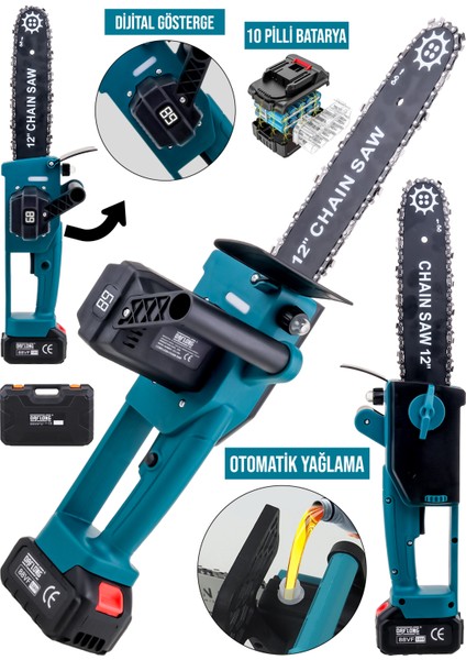 Yeni Nesil Kömürsüz 12 Inch Dijital Göstergeli Otomatik Yağlamalı Odun-Dal Budama Makinası-B