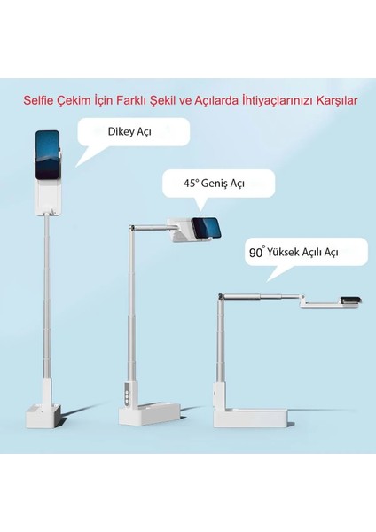 Çok Fonksiyonlu LED Işıklı 360 Derece Kumandalı Canlı Yayın Braketi Selfie Telefon Standı