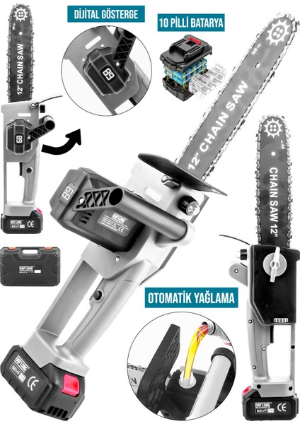 Yeni Nesil Kömürsüz 12 Inch Dijital Göstergeli Otomatik Yağlamalı Odun-Dal Budama Makinası-W