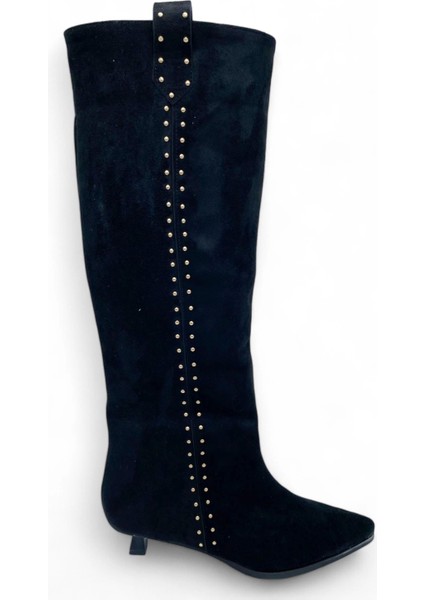 Sivri Burun Trok Detaylı Siyah Kadın Çizme - Midnight Edge