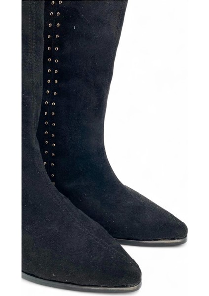 Sivri Burun Trok Detaylı Siyah Kadın Çizme - Midnight Edge modelleri