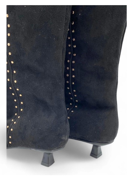 Sivri Burun Trok Detaylı Siyah Kadın Çizme - Midnight Edge fırsatları