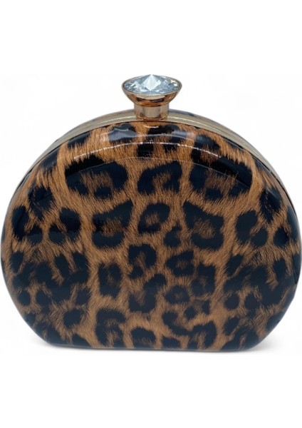 Leopar Desenli Taş Detaylı Kadın Clutch - Fierce Jewel