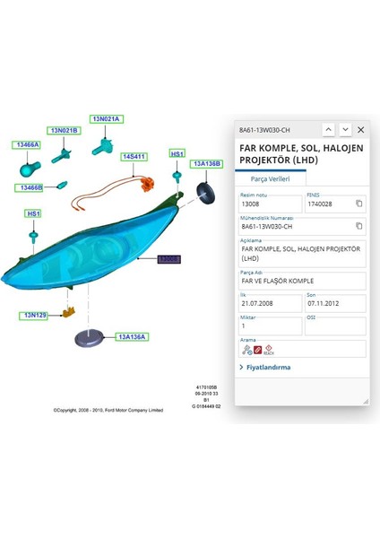 Ön Far Sol Ayarlı (Mercekli-Krom) Fiesta 09 ( TYCFOR10FI024 - 8A6113W030CH ) fiyatları