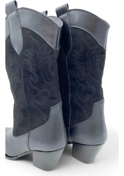 Işlemeli Siyah Topuklu Kadın Kovboy Çizme- Western Charm modelleri