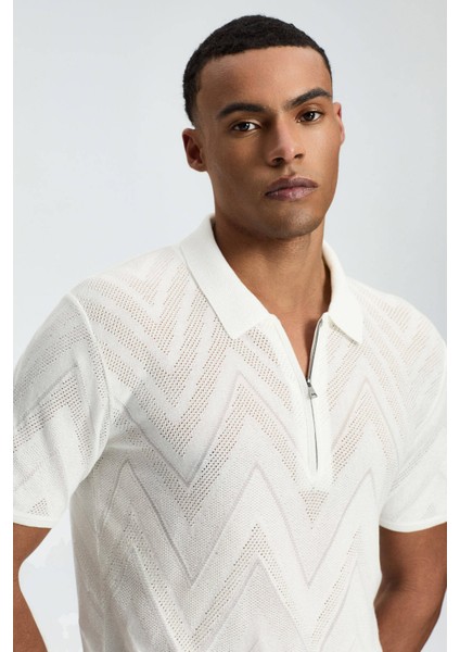 Zigzag Desen Beyaz Giza Pamuk Triko Polo modelleri