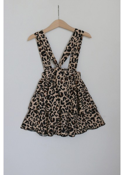 Kız Çocuk Helen Leopar Askılı Kat Kat Bağlama Jile Elbise