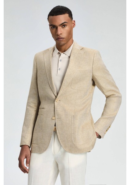 Saf Keten Kum Rengi Yazlık Blazer Ceket