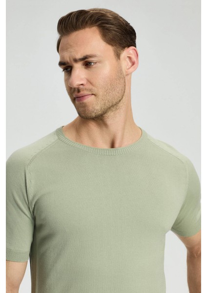 Bisiklet Yaka Yeşil Giza Pamuk Triko T-Shirt modelleri