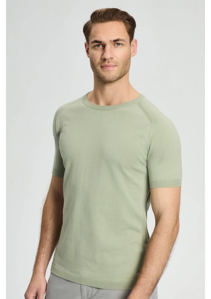 Bisiklet Yaka Yeşil Giza Pamuk Triko T-Shirt fırsatları