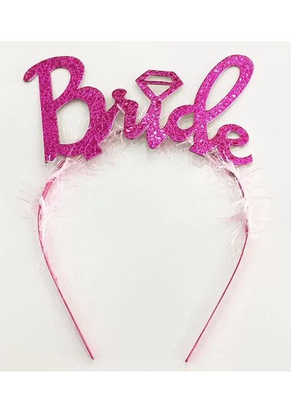 Fuşya Renk Bekarlığa Veda İtalik Yazı Alyanslı Bride Taç