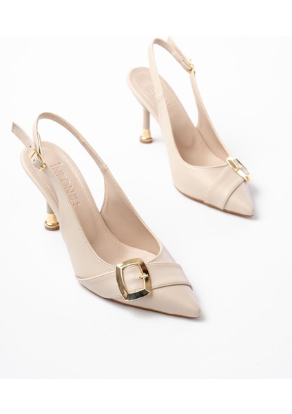 İNF-1151 Bej Günlük Arkası Açık Topuklu Bayan Ayakkabı modelleri