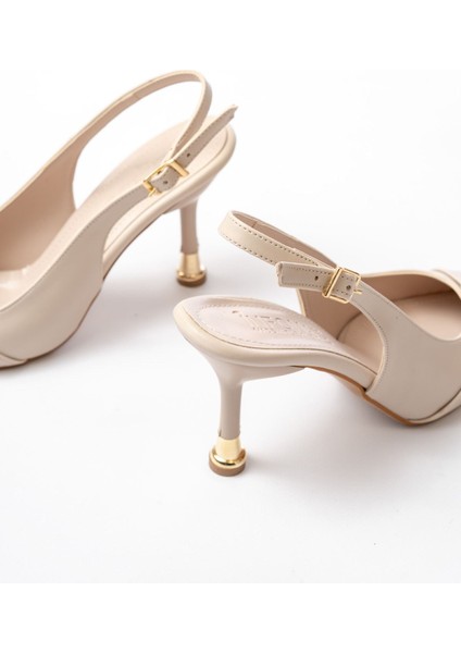 İNF-1151 Bej Günlük Arkası Açık Topuklu Bayan Ayakkabı indirimleri