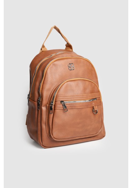 Kadın Nales Donma Suni Deri Sırt Çantası Taba