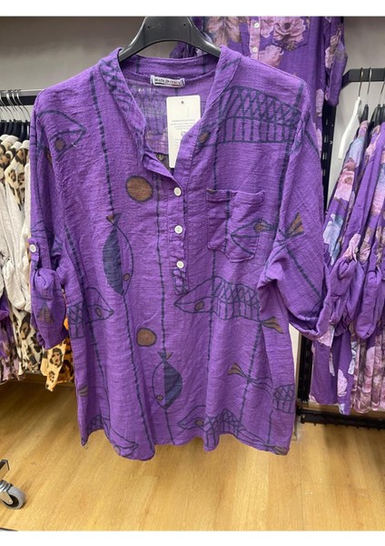 Çiçekli Keten Gömlek