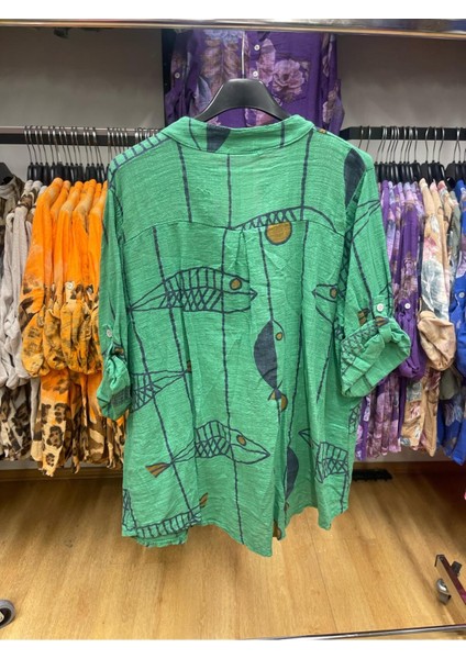 Çiçekli Keten Gömlek