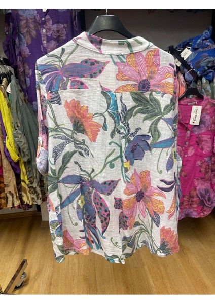 Çiçekli Keten Gömlek