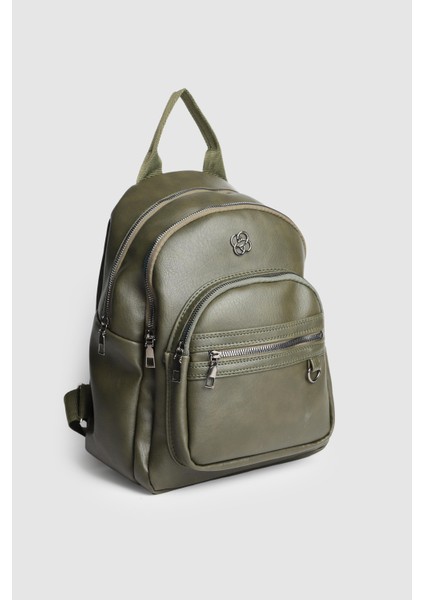Kadın Nales Donma Suni Deri Sırt Çantası Haki Yeşil