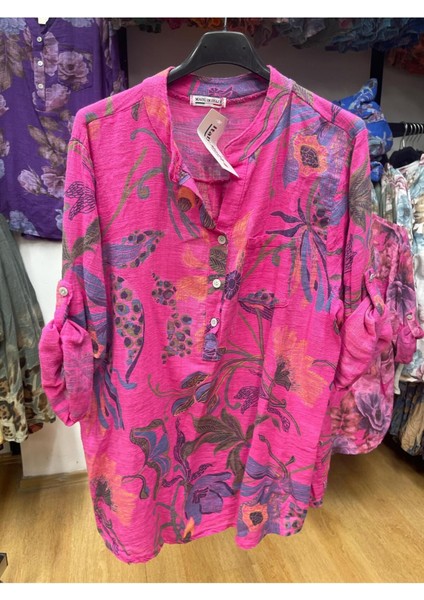 Çiçekli Keten Gömlek